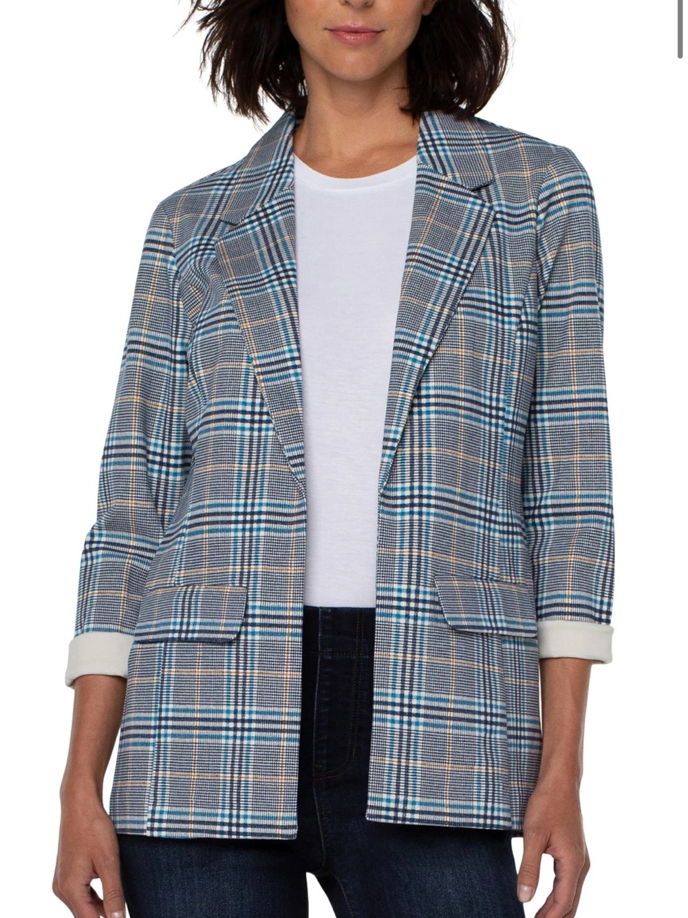 Like New Liverpool Boyfriend Blazer Blues / Tans Size Petite Large